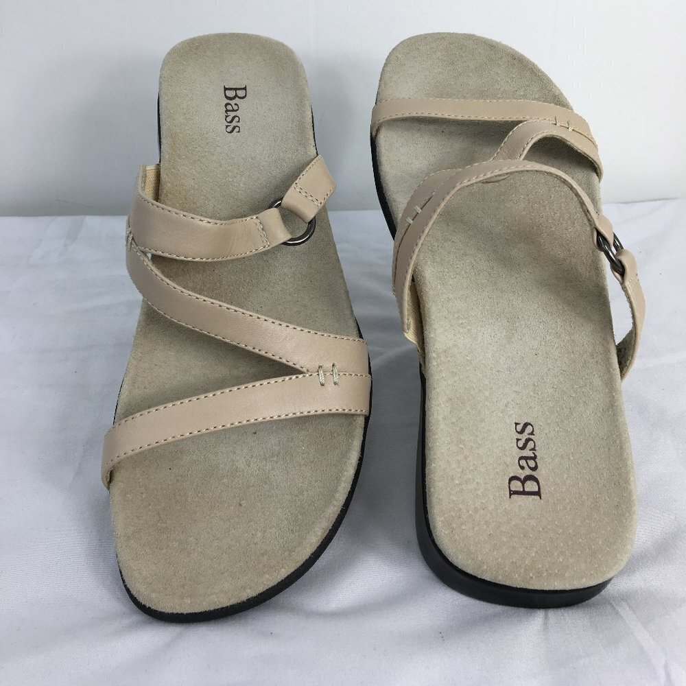 Bass Women's Tan Leather Strappy Slip-On Sandals Size 8.5 EXCELLENT Condition
